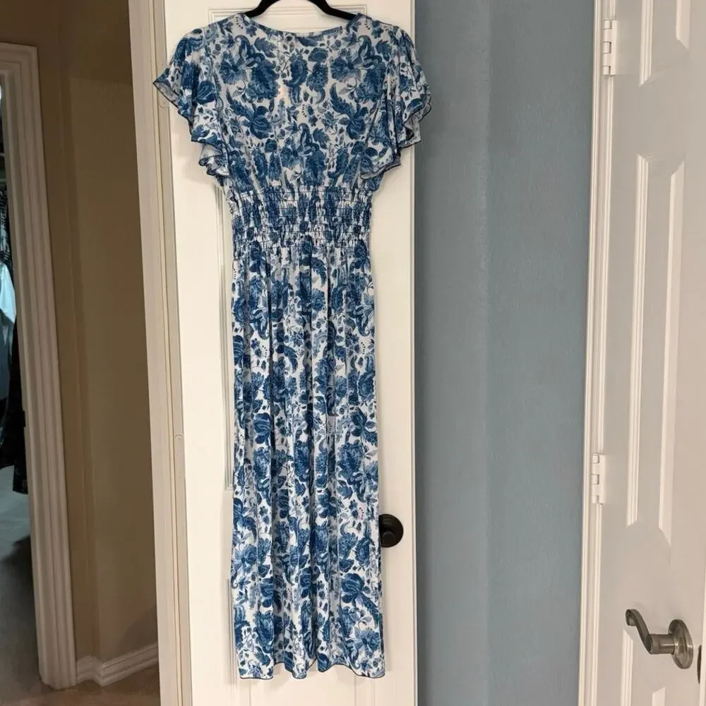 Tamsy Flutter Sleeve Smocked Midi Dress - Picture 3 of 6
